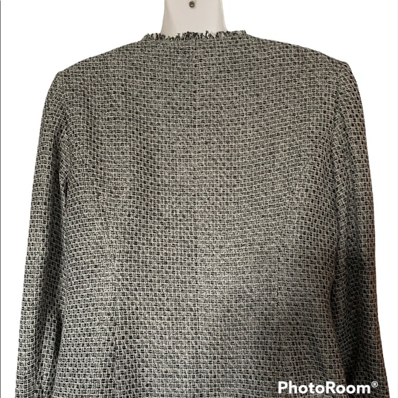 Jones New York Tweed Blazer Jacket Career Fringe Black Off White Size 8 - Picture 2 of 7